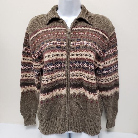 Tiara Sweaters - Tiara International Womens Full Zip Sweater Jacket Fair Isle Size Medium